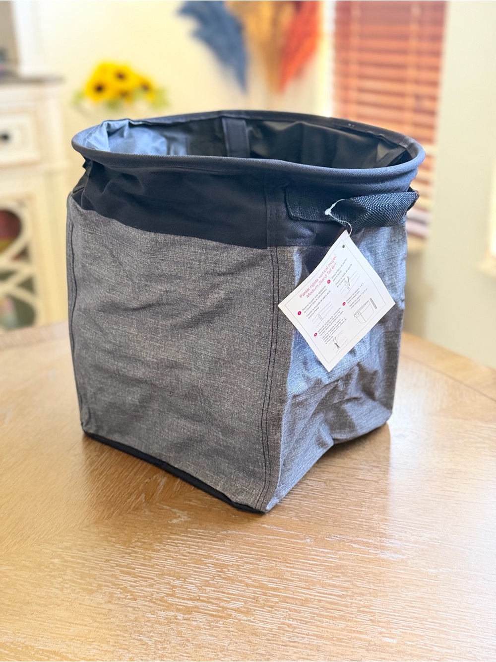 Thirty-One Medium Stand Tall Bin in Charcoal Crosshatch NWT